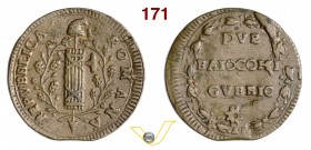 PRIMA REPUBBLICA ROMANA (1798-1799) 2 Baiocchi 1798 per Gubbio. Gig. 1 Cu g 16,16 Molto rara q.SPL