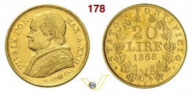 PIO IX (1846-1878) 20 Lire 1868 XXII, Roma “busto medio”. Pag. 532 Au g 6,45 BB/SPL