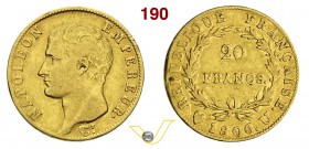 NAPOLEONE I, Imperatore (1804-1814) 20 Franchi 1806 Torino. Pag. 17 Au g 6,36 Rara • Ex Ghiglione, asta 48 lotto 74 q.BB