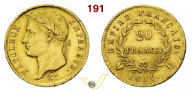 NAPOLEONE I, Imperatore (1804-1814) 20 Franchi 1811 Torino. Pag. 22 Au Rara BB÷SPL