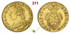 VITTORIO AMEDEO III - monetazione per la Sardegna (1773-1796) Mezzo carlino sardo da 2 doppiette e mezzo 1773. Biaggi 861 MIR 1000a Au g 7,98 Rarissim...