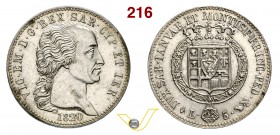 VITTORIO EMANUELE I (1802-1821) 5 Lire 1820 Torino. MIR 1030d Pag. 14 Ag g 25,00 Rara • Rilievi eccellenti (q.FDC) ma hairlines da pulitura