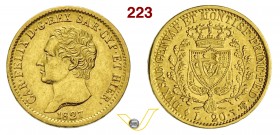 CARLO FELICE (1821-1831) 20 Lire 1827 Torino. MIR 1034j Pag. 54 Varesi 18 Au • Rovescio notevole SPL