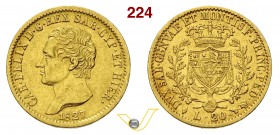 CARLO FELICE (1821-1831) 20 Lire 1827 Torino. MIR 1034j Pag. 54 Varesi 18 Au g 6,42 BB/q.SPL