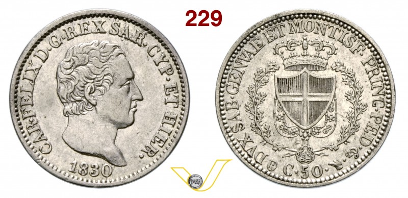 CARLO FELICE (1821-1831) 50 Centesimi 1830 Torino “P”. MIR 1038o Pag. 120a Ag Mo...