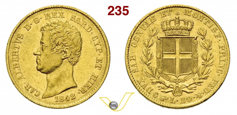 CARLO ALBERTO (1831-1849) 20 Lire 1842 Torino. MIR 1045t Pag. 195 Au g 6,45 Rara...