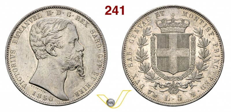 VITTORIO EMANUELE II, Re di Sardegna (1849-1861) 5 Lire 1850 Genova. MIR 1057a P...