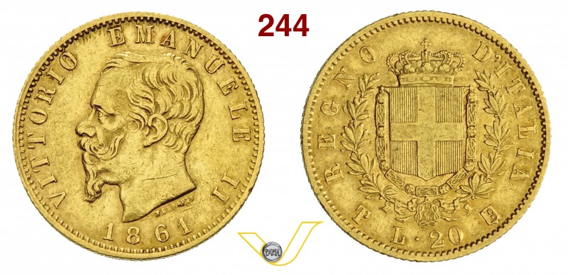 VITTORIO EMANUELE II (1861-1878) 20 Lire 1861 Torino “T su F”. MIR 1078b Pag. 45...