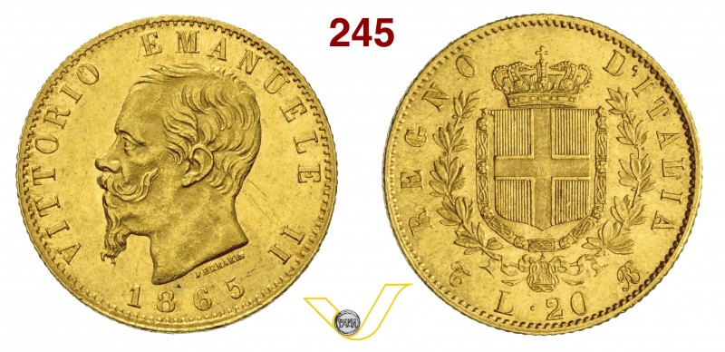 VITTORIO EMANUELE II (1861-1878) 20 Lire 1865 Torino. MIR 1078f Pag. 459 Au g 6,...