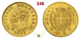 VITTORIO EMANUELE II (1861-1878) 5 Lire 1865 Torino. MIR 1080b Pag. 480 Au Molto rara SPL