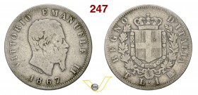 VITTORIO EMANUELE II (1861-1878) Lira 1867 Torino. Pag. 519 MIR 1085h Ag Molto rara • Sigillata MB da Luca Iacovino