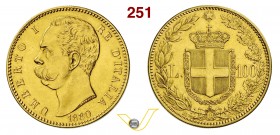 UMBERTO I (1878-1900) 100 Lire 1880 Roma. Pag. 567 MIR 1096a Au g 32,15 Estremamente rara • Solo 145 esemplari coniati ! q.SPL