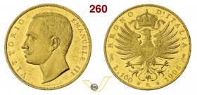 VITTORIO EMANUELE III (1900-1946) 100 Lire 1905 Roma. Pag. 639 MIR 1114c Au g 32,28 Rara • Esemplare di qualità superiore alla media SPL/q.FDC