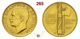 VITTORIO EMANUELE III (1900-1946) 20 Lire 1923 Roma "fascetto". Varesi 143 Au Rara SPL