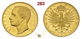 VITTORIO EMANUELE III (1900-1946) 100 Lire 1903 Roma. Pag. 638 MIR 1114a Au g 32,28 Molto rara • 966 esemplari coniati ! SPL/q.FDC
