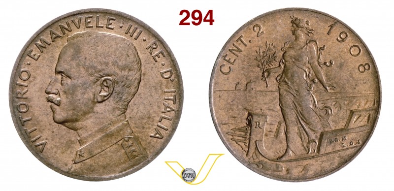 VITTORIO EMANUELE III (1900-1946) 2 Centesimi 1908 Roma “Italia su prora”. Pag. ...