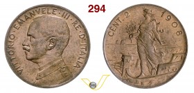 VITTORIO EMANUELE III (1900-1946) 2 Centesimi 1908 Roma “Italia su prora”. Pag. 931 MIR 1168a Cu g 2,00 Rara FDC