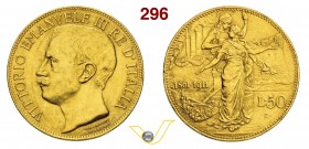VITTORIO EMANUELE III (1900-1946) 50 Lire 1911 Roma “cinquantenario”. Pag. 656 MIR 1122a Au g 16,10 • Colpetti, altrimenti BB÷SPL