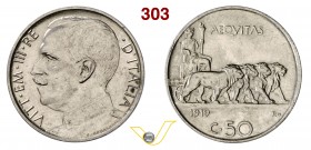 VITTORIO EMANUELE III (1900-1946) 50 Centesimi 1919 Roma “quadriga di leoni”, taglio liscio. Pag. 798 MIR 1150a Ni g 6,00 SPL÷FDC
