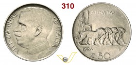 VITTORIO EMANUELE III (1900-1946) 50 Centesimi 1924 Roma “quadriga di leoni”, taglio liscio. Pag. 804 MIR 1150g Ni g 5,90 Molto rara BB÷SPL