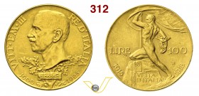 VITTORIO EMANUELE III (1900-1946) 100 Lire 1925 Roma “vetta d’Italia”. Pag. 645 MIR 1117 Au g 32,26 BB/q.SPL