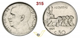VITTORIO EMANUELE III (1900-1946) 50 Centesimi 1926 Roma “quadriga di leoni”, taglio liscio. Pag. 808 MIR 1150k Ni g 6,04 Rara • 500 es. coniati FDC...