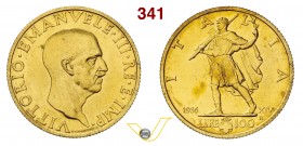 VITTORIO EMANUELE III (1900-1946) 100 Lire 1936 XIV Roma. Pag. 650 MIR 1119a Au g 8,80 Molto rara • Solo 812 es. coniati; leggeri hairlines al D/, alt...