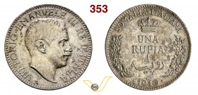 VITTORIO EMANUELE III - monetazione per la Somalia (1900-1946) Rupia 1910 Roma. Pag. 958 MIR 1175a Ag g 11,63 BB+