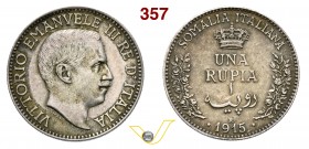 VITTORIO EMANUELE III - monetazione per la Somalia (1900-1946) Rupia 1915 Roma. Pag. 962 MIR 1175e Ag g 11,65 BB÷SPL