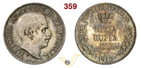 VITTORIO EMANUELE III - monetazione per la Somalia (1900-1946) Mezza Rupia 1910 Roma. Pag. 966 MIR 1176a Ag g 5,82 q.SPL