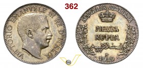 VITTORIO EMANUELE III - monetazione per la Somalia (1900-1946) Mezza Rupia 1919 Roma. Pag. 970 MIR 1176e Ag g 5,85 SPL÷FDC