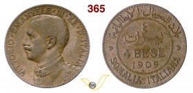 VITTORIO EMANUELE III - monetazione per la Somalia (1900-1946) 4 Bese 1909 Roma. Pag. 973 MIR 1178a Cu g 9,81 MB/BB