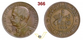 VITTORIO EMANUELE III - monetazione per la Somalia (1900-1946) 4 Bese 1910 Roma. Pag. 974 MIR 1178b Cu g 9,88 BB