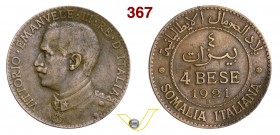 VITTORIO EMANUELE III - monetazione per la Somalia (1900-1946) 4 Bese 1921 Roma. Pag. 976 MIR 1178d Cu g 10,22 MB/BB