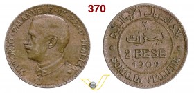 VITTORIO EMANUELE III - monetazione per la Somalia (1900-1946) 2 Bese 1909 Roma. Pag. 979 MIR 1179a Cu g 5,02 BB