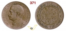VITTORIO EMANUELE III - monetazione per la Somalia (1900-1946) 2 Bese 1910 Roma. Pag. 980 MIR 1179b Cu g 5,03 BB