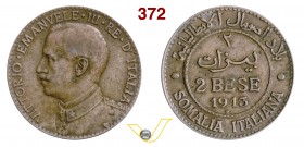 VITTORIO EMANUELE III - monetazione per la Somalia (1900-1946) 2 Bese 1913 Roma. Pag. 981 MIR 1179c Cu g 4,86 Rara MB/BB