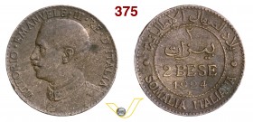 VITTORIO EMANUELE III - monetazione per la Somalia (1900-1946) 2 Bese 1924 Roma. Pag. 984 MIR 1179f Cu g 4,88 MB