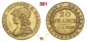 TORINO - REPUBBLICA SUBALPINA (1800-1802) 20 Lire A. 10. Varesi 2 Au Rara BB+