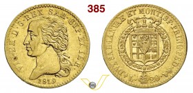 SAVOIA - VITTORIO EMANUELE I (1802-1821) 20 Lire 1819. Varesi 6 Au Rara BB/SPL