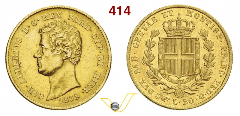 SAVOIA - CARLO ALBERTO (1831-1849) 20 Lire 1838 Torino. Varesi 47 Au Molto rara ...