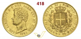SAVOIA - CARLO ALBERTO (1831-1849) 20 Lire 1841 Genova. Varesi 52 Au BB/SPL