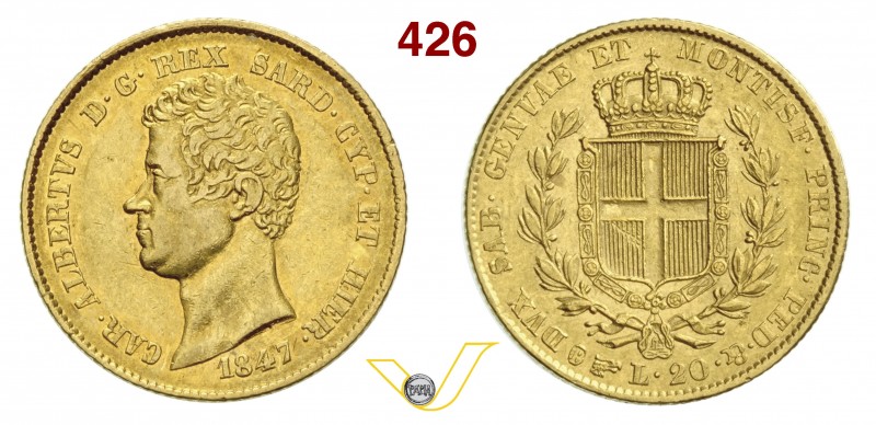 SAVOIA - CARLO ALBERTO (1831-1849) 20 Lire 1847 Torino. Varesi 65 Au BB