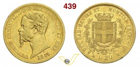 SAVOIA - VITTORIO EMANUELE II, Re di Sardegna (1849-1861) 20 Lire 1854 Genova. Varesi 79 Au Non comune BB