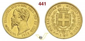 SAVOIA - VITTORIO EMANUELE II, Re di Sardegna (1849-1861) 20 Lire 1855 Torino. Varesi 82 Au Non comune BB