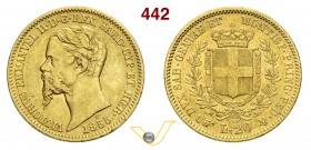 SAVOIA - VITTORIO EMANUELE II, Re di Sardegna (1849-1861) 20 Lire 1855 Torino "H". Varesi 83 Au BB