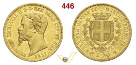 SAVOIA - VITTORIO EMANUELE II, Re di Sardegna (1849-1861) 20 Lire 1857 Torino. Varesi 87 Au BB+