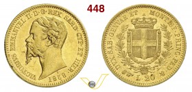 SAVOIA - VITTORIO EMANUELE II, Re di Sardegna (1849-1861) 20 Lire 1858 Torino. Varesi 89 Au Molto rara q.SPL