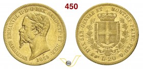 SAVOIA - VITTORIO EMANUELE II, Re di Sardegna (1849-1861) 20 Lire 1859 Torino. Varesi 91 Au BB+