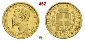 SAVOIA - VITTORIO EMANUELE II, Re di Sardegna (1849-1861) 20 Lire 1860 Milano. Varesi 93 Au Molto rara BB+